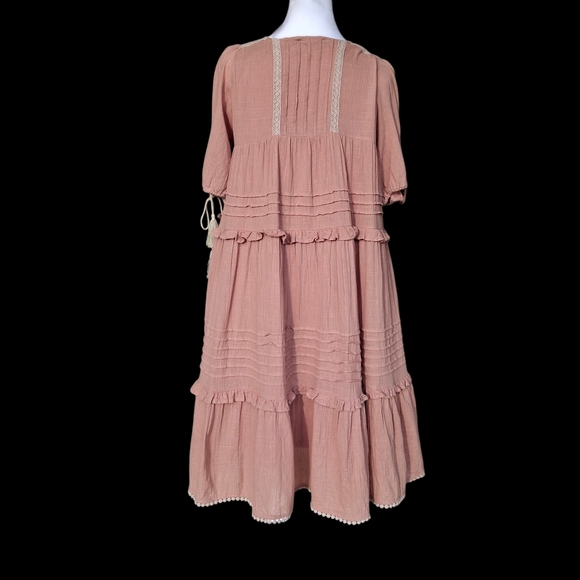 Listicle Tassel Tie Tiered Midi Flowy Boho Cotton Pink Dress Women Size Small - Picture 11 of 16